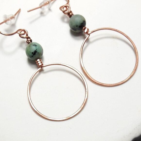 Artisan earrings  020# NEW bohemian African Turquoise Copper Bohemian indie hoop - Picture 1 of 5